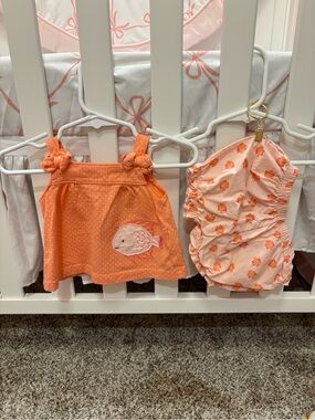 Toddler Two-Piece Fish Print Set in Peach/Coral